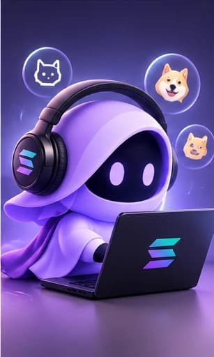Veil Creator: A Veil in headphones at a laptop, with meme bubbles drifting around it.