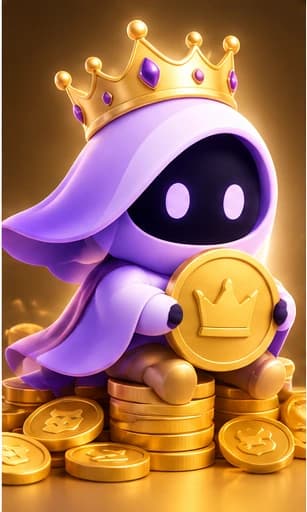 Veil Royal: A crowned Veil resting on a pile of gold coins, clutching the biggest one.