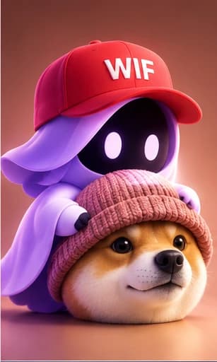 Veil WIF: A Veil in a red cap, hugging a Shiba that wears a pink knit beanie.